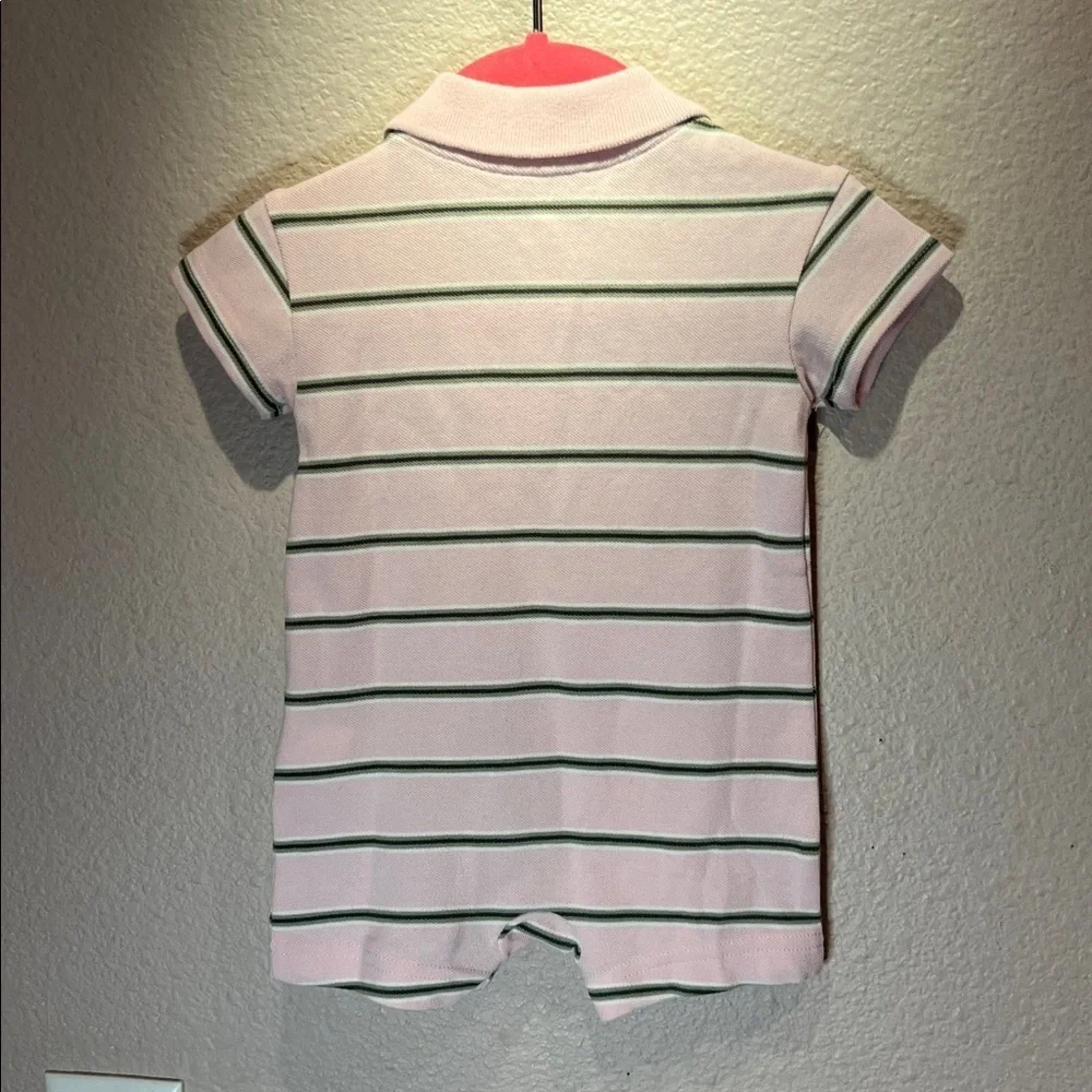 New Baby GAP Baby Pique Polo Shorty One-Piece Pink Bear Stripes 0-3 Months NWT